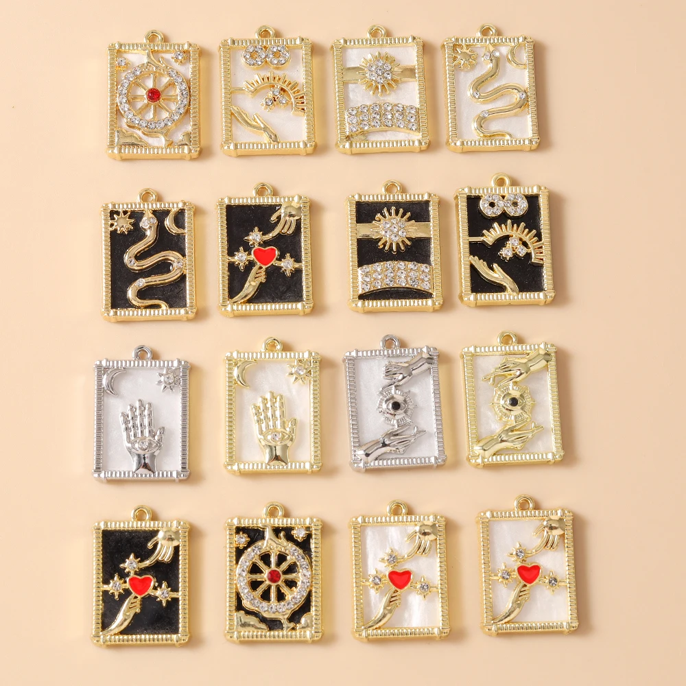 Leslie 5 Stück 15*21mm Goldfarbene Tarot-Mond-Stern-Hamsa-Hand-Anhänger für DIY Fatima-Hand-Auge-Halsketten-Schmuckherstellung Zubehör – Detail 2