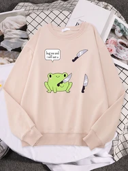 Women Sweatshirts Cute Frog Bug Me And I Will Eat U Print Sweater Lady Oversized Pullover Street Kawaii Animal Female Sweatshirt