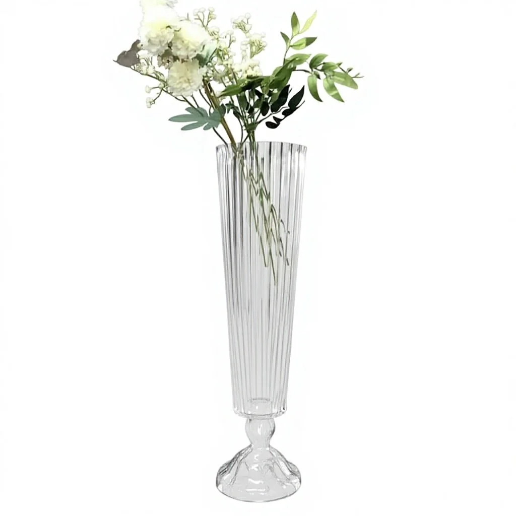 Wedding decoration modern simple transparent glass vase striped pattern wholesale ornament