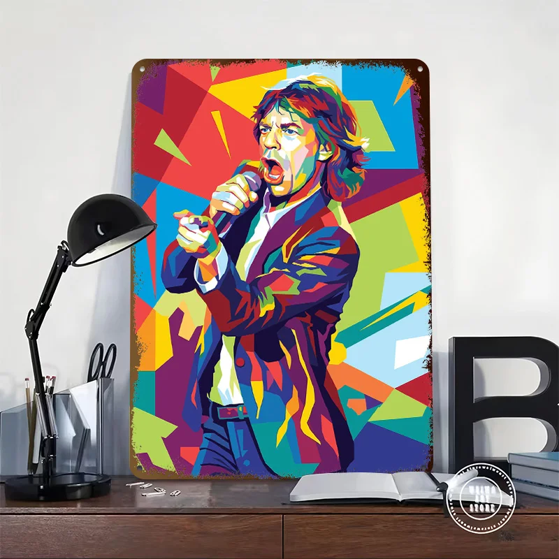 Mick Jagger Pop Art Portrait Personalized 3D Textured Metal Poster Wall Art Tinplate Sign for Vintage Decoration Room Coffee Bar