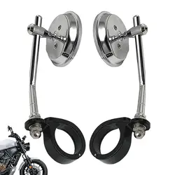 Motorcycle Rear View Mirror Wide Angle Handlebar Mount Rear View Mirror Universal Round 1 Pair Clip-On Type With Clamp Adapter