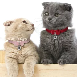Cute Cat Collar Small Puppy Cat Collars Velvet Bow Kitten Cat Collar Bowknot Necklace with Bell for Dogs Cats Chihuahua Yorkie