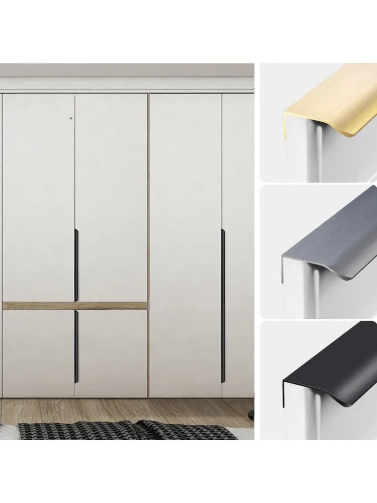 Poignée de porte de garde-robe invisible, longue, moderne, simple, haut de gamme, noir, or, poignée de porte scellée en bord, bois massif