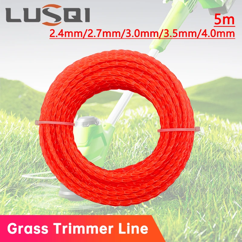 

LUSQI 5m*2.4mm/2.7mm/3mm/3.5mm/4mm Grass Trimmer Line Nylon Spiral Brush Cutter Rope Lawn Mower Head Accessory