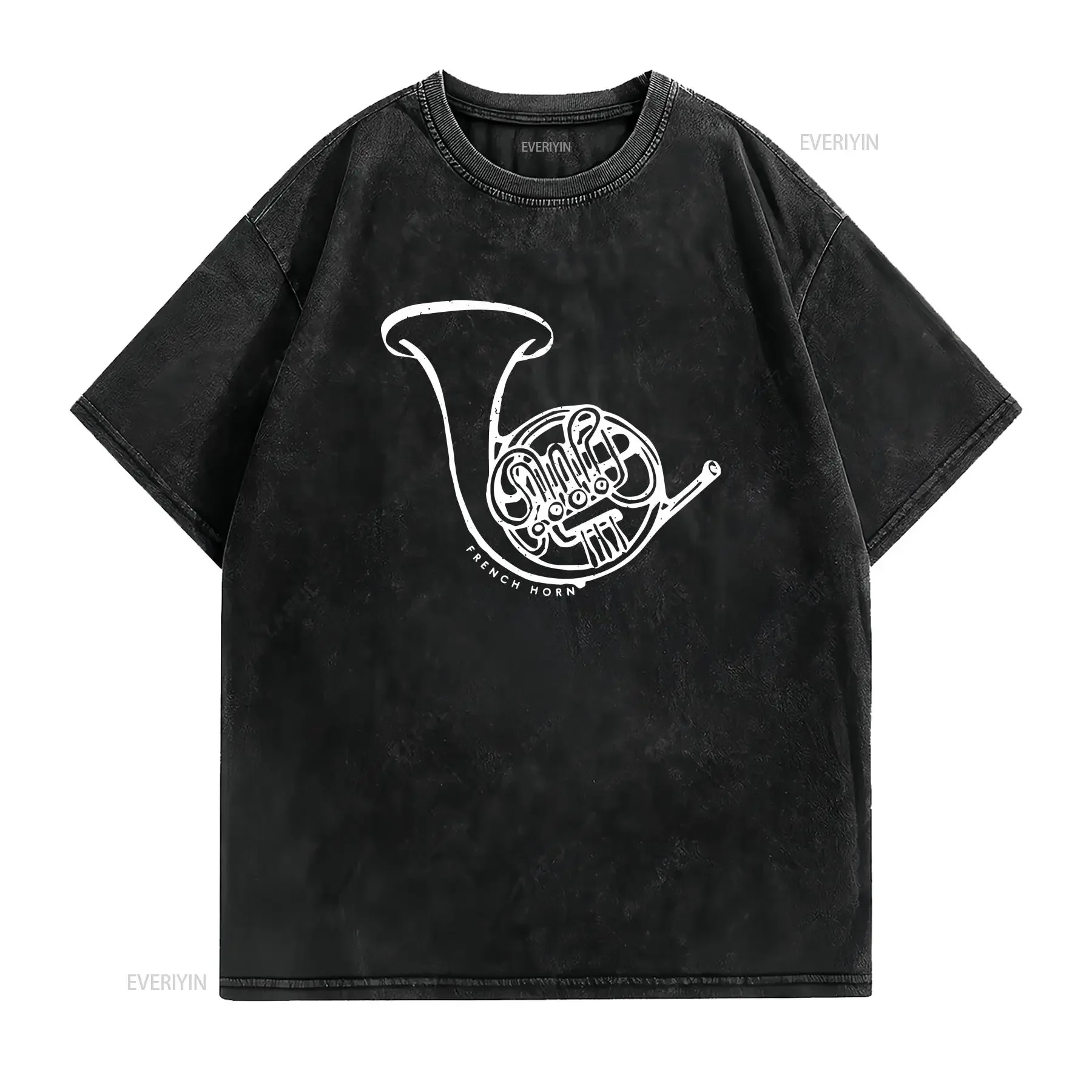 French Horn T Shirt Musician Band Music Lover Instrument Marching vintage Washed designer clothes Top For Everyday Wear Soft