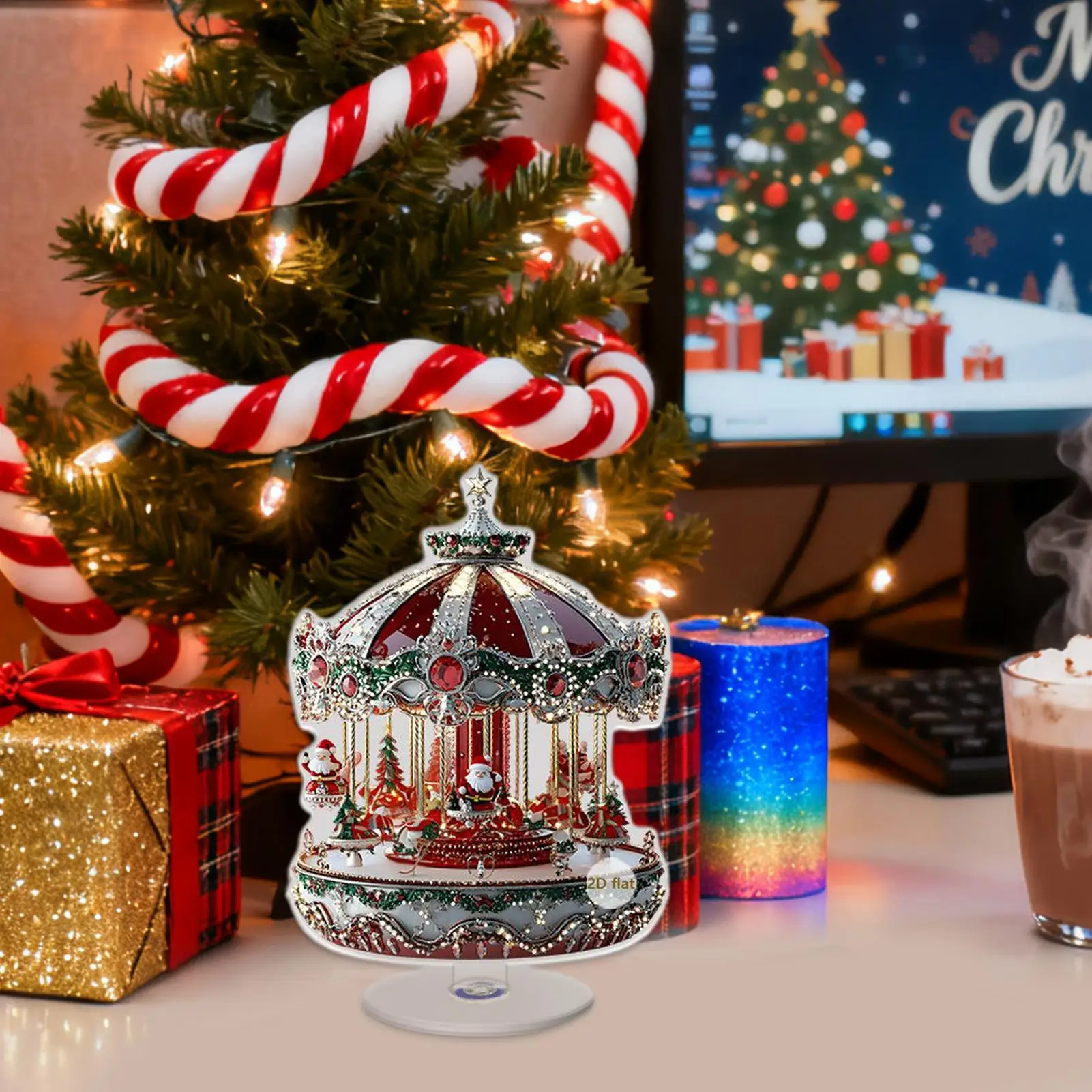 Go Round Ornament 2D Traditional Flat Collectible Christmas Decoration Merry Go Round Party Decor For Window Festival Party