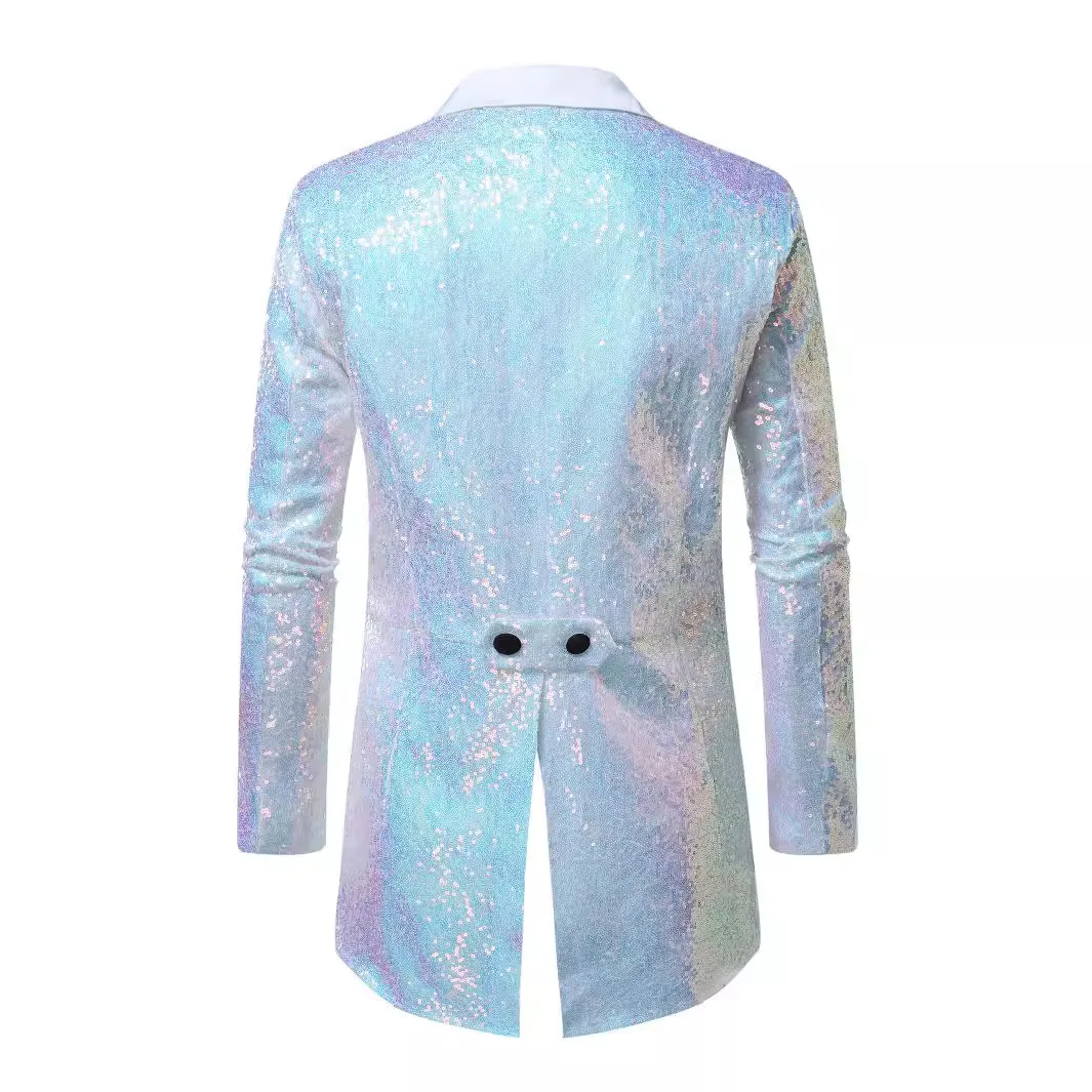 White Men\'s Glitter Sequin Tuxedo,Wedding Party Dress Jacket,Silver Red Gold Blue Available Blazers, Eur Size S-XXL