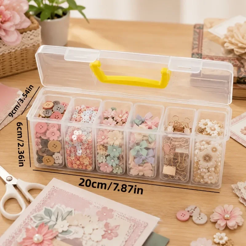 6 Compartments Portable Transparent Storage Box, Detachable Inner Box, Suitable for Buttons, Beads, Jewelry, Sewing Accessories