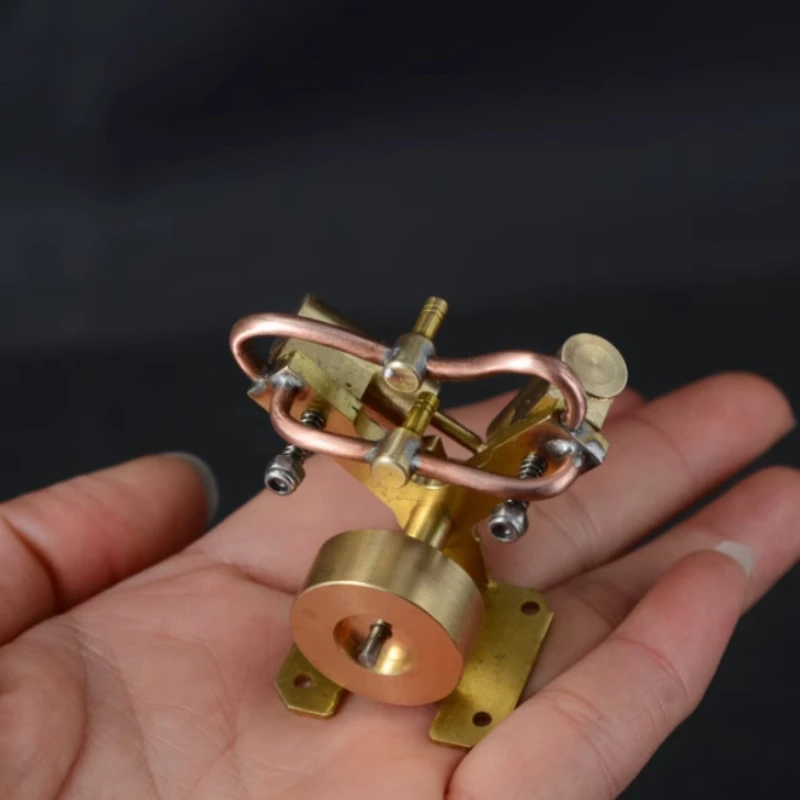 ​​​​​​​Mini V-shape Pure Copper Double Cylinder Steam Engine Model Toy Durable Creative Educational Gift Learning Science Kit
