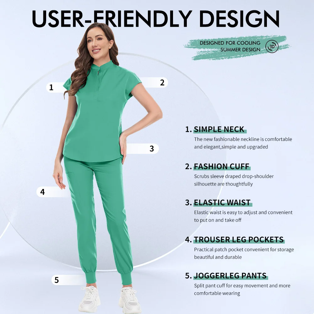 Niaahinn الزي الطبي عالي الجودة مستشفى معاطف للأطباء والممرضات الدعك مجموعات النساء ملابس التمريض طبيب الأسنان زي ملابس العمل السريرية