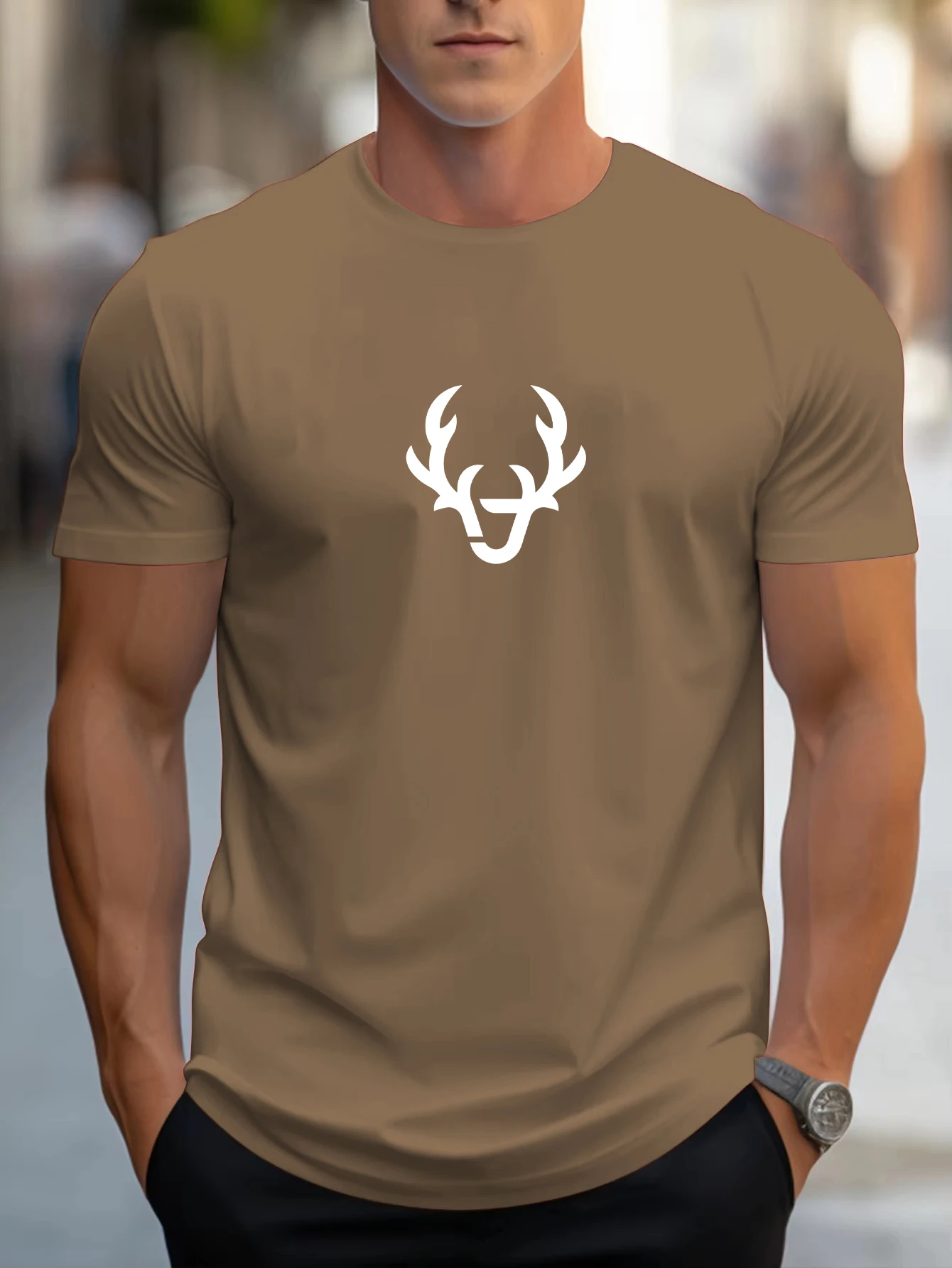 

Antler Shaped Simple Print Mens T Shirts Hip Hop Summer T-Shirt Fashion Casual Clothes Oversize Cotton Sportswear Male