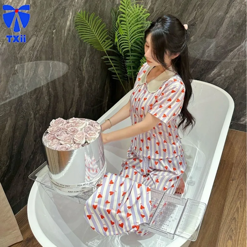 

TXii Newlook New Summer Light Luxury Love Heart Striped Thin Outer Wearing Three-Piece Home Clothes