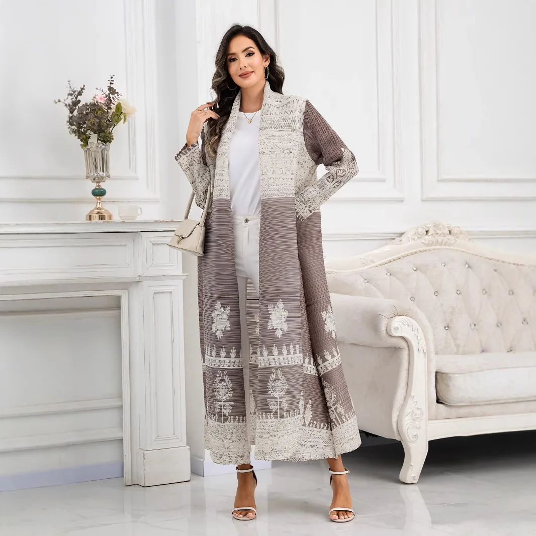 Miyake plissado trench coat plisse feminino verão miyake dobrar manga longa plus size jaqueta plissado impressão abaya solto plissados