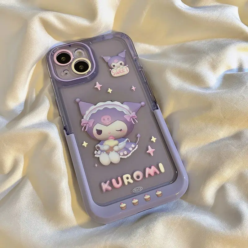 Kawaii Sanrio Kuromis printed phone case suitable for iPhone 16 15 13promax iPhone 15 PROMAX anti drop bracket protective cover