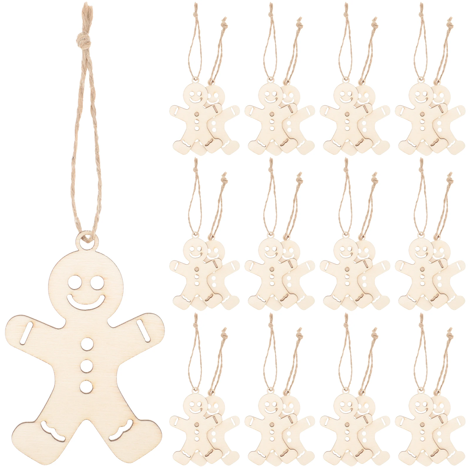 

100pcs Gingerbread Man Cutout Door Window Hanging Ornaments Christmas Party Pendants with Ropes