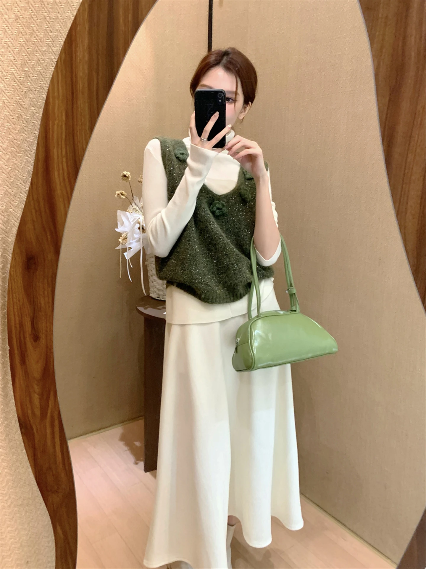 

Утепленная шерстяная юбка макси с высокой талией для женщин, модная универсальная осенне-зимняя юбка в стиле «Сырная тематика»