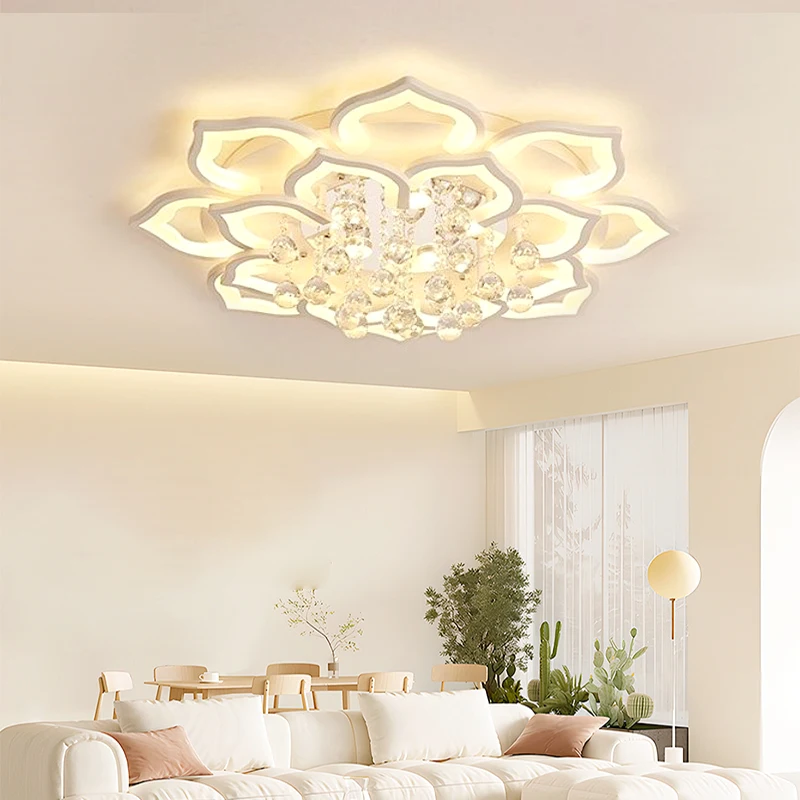 Imagem -04 - Suokeshuc-crystal Lotus Lâmpada do Teto Led Moderno Controle Remoto Acrílico Branco Decoração de Casa Dispositivo Elétrico 85265v k9