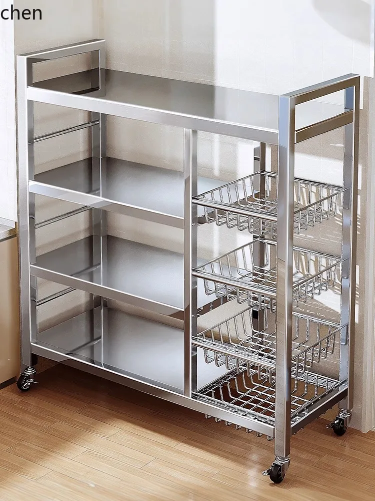 

QZT stainless steel kitchen rack vegetable basket floor-to-ceiling multi-functional microwave oven pot storage snack rack