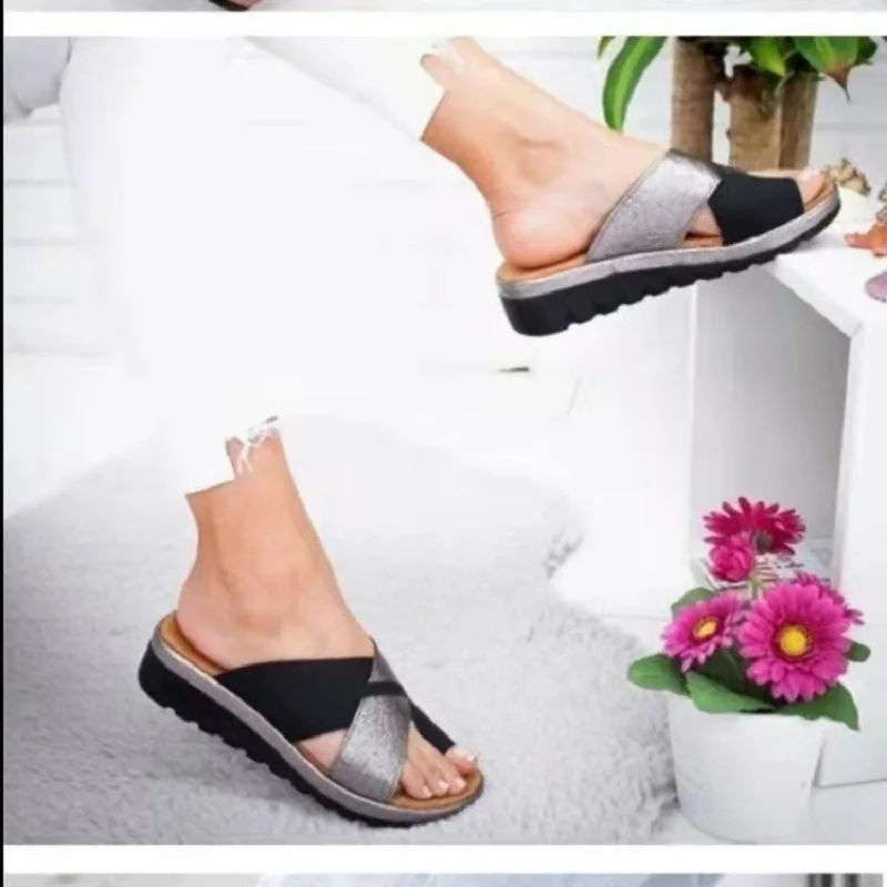 Women Chic Sandals Pure-color Slippers Open Toe Breathable For Summer Beach