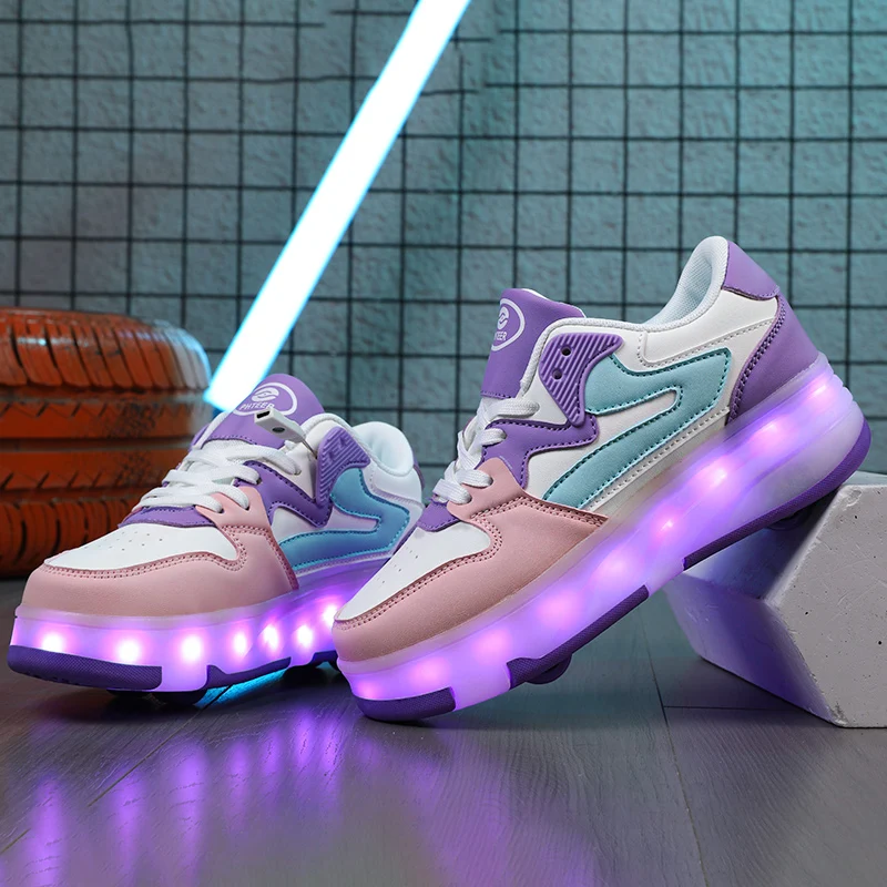 

Girls' Invisible Roller Sneakers: 2-Wheel Light-Up Sports Skates, Kids' Roller Shoes with Hidden Wheels