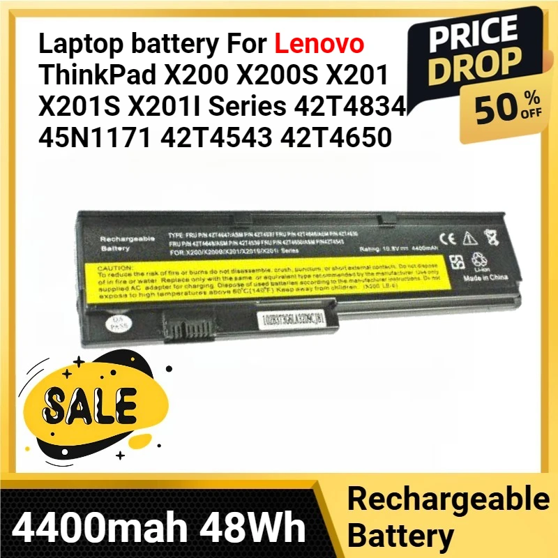 

42T4535 4400mah 48Wh Laptop battery For Lenovo ThinkPad X200 X200S X201 X201S X201I Series 42T4834 45N1171 42T4543 42T4650