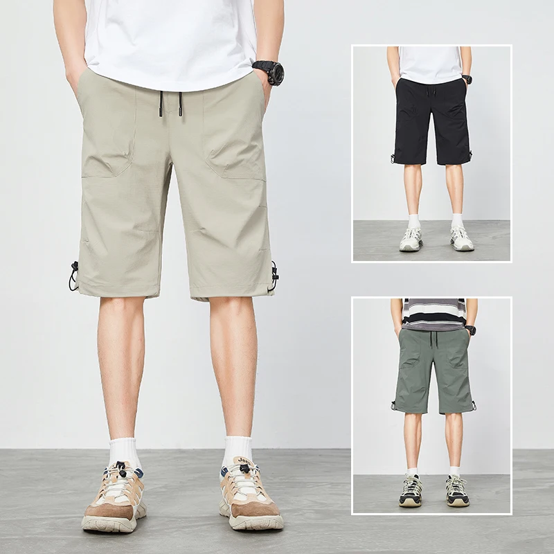 New Waterproof Outdoor Sports Fashion And Versatile Over The Knee Workwear Shorts Men'S Summer Casual Thin Loose 5-Point Pants