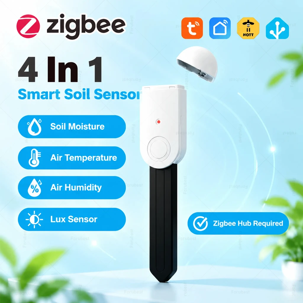 4 In 1 Zigbee Smart Soil Tester Luminance Humidity Temperature Moisture Sensor APP Real Time Monitor Works With Tuya Zigbee2MQTT