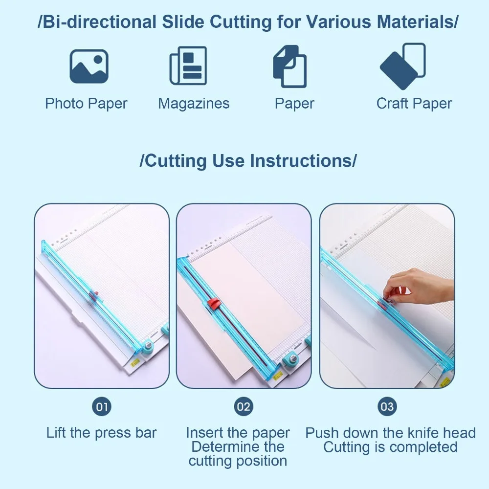 7 in 1 Paper Trimmer Board 12.2 Inch Cutting Width Scoring Tool Craft Paper Cutter Folding Scorer Multifunctional Design