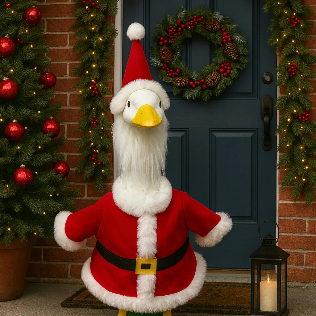 23 Inch Porch Goose Outfit Christmas Grinch Santa Porch Goose Costume Green Fur Lawn Goose Clothes Outdoor Yard Decoration