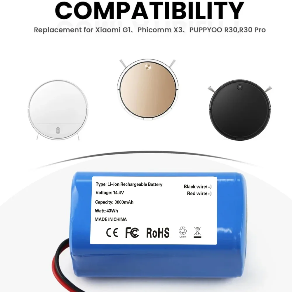 

Новый литий-ионный аккумулятор 4S1P 14,4 В, 3000 мАч, для робота-пылесоса XIAOMI MIJIA Mi Essential G1 MJSTG1, SKV4136GL H18650CH R30 R35