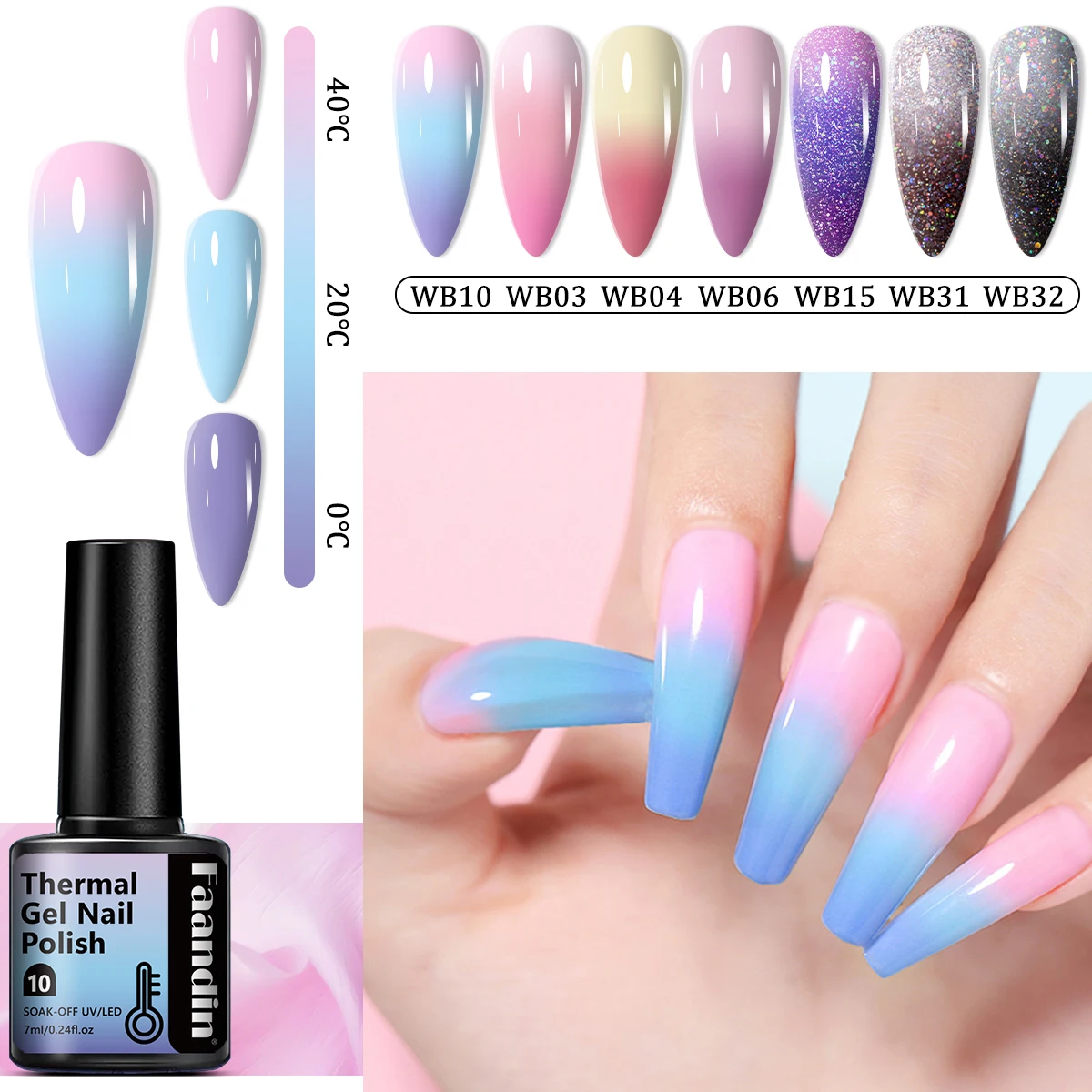 Faandin 5 قطع/مجموعة 7 مل * 5 قطع، تأثير الطلاء السميك أفضل عند تغيير درجة الحرارة، عصرية وملونة، مجموعة طلاء أظافر جل متغيرة درجة الحرارة، هدية مثالية، جل طلاء الأظافر، سهل الإزالة، شراء بالجملة لصالونات الأظافر، جل طلاء الأظافر #1