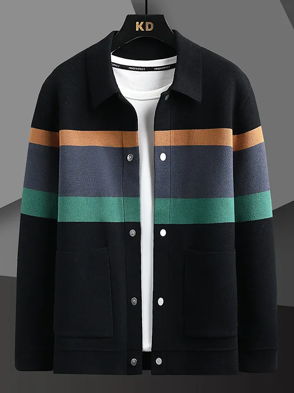 

Мужской повседневный свободный вязаный кардиган с модными вставками, дышащий, из полиэфирного волокна, с длинными рукавами, осенняя модная верхняя одежда