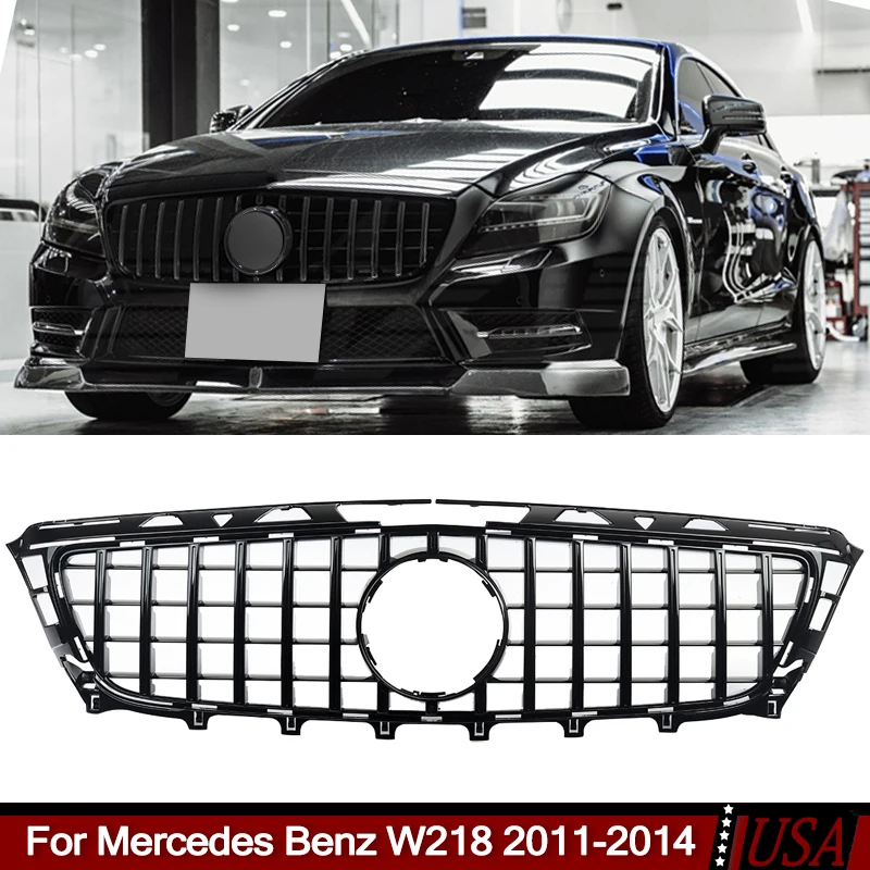 

Передние решетки Magickit подходят для Mercedes Benz CLS W218 C218 2011-2014, глянцевый черный GT R, решетка переднего бампера без отверстия для камеры
