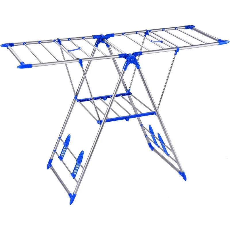 

Clothes Drying Rack, 2 Tier Stainless Steel Laundry Drying Rack with Sock Clips, Foldable Free Standing Drying Rack Clothing