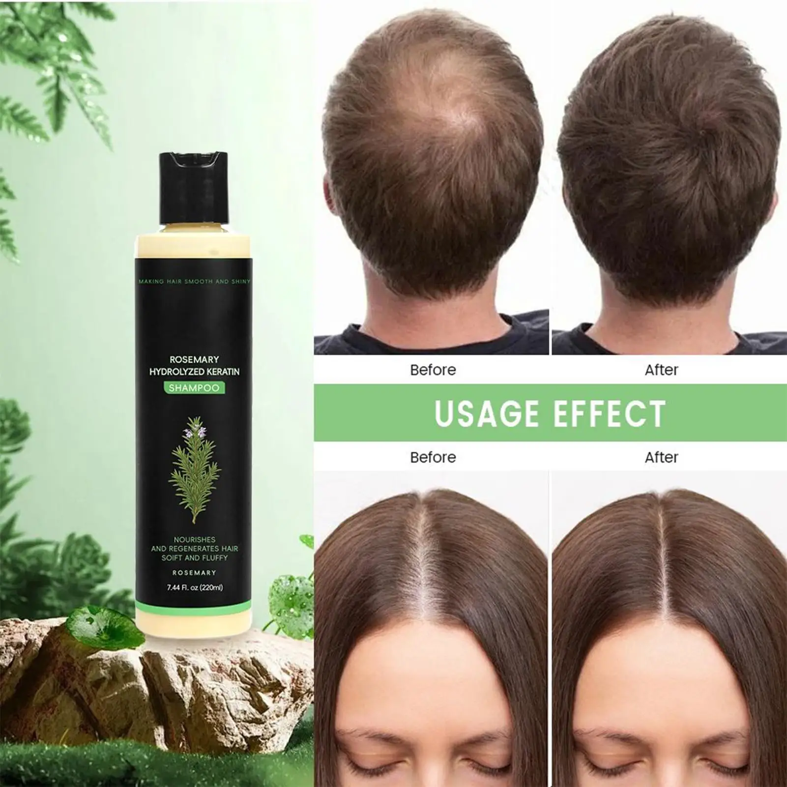 Natural Rosemary 220ml Strengthening Hair Root Shampoo Hair Regrowth Shampoo Volume Personal Care Product For ThinDry Split Ends