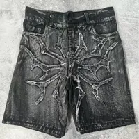 American Retro New Y2K Antique Patchwork Embroidered Irregular Denim Shorts For Men And Women Loose Harajuku Casual Men's Shorts