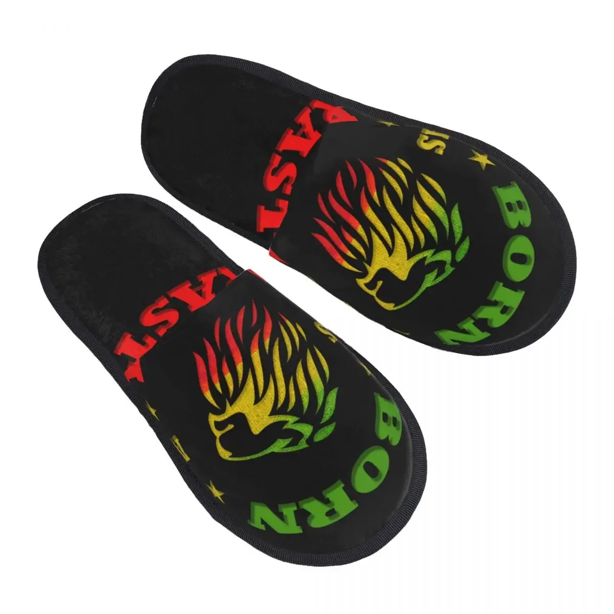 Custom Born As A Rasta Comfy Scuff With Memory Foam Slippers Women Rastafarian Bedroom House Shoes