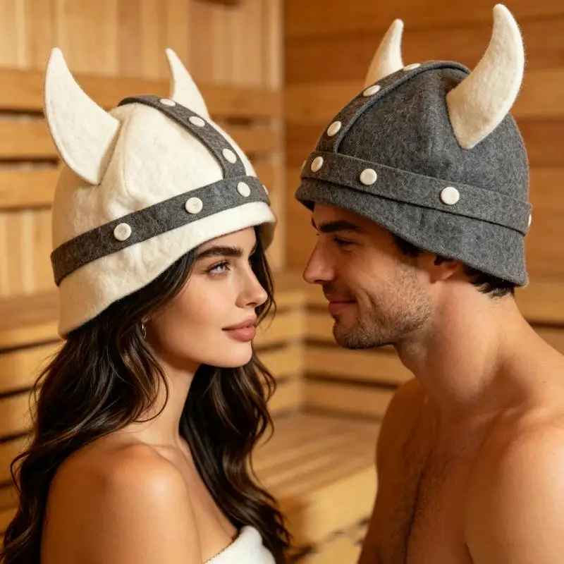 Viking Horn Wool Felt Sauna Hat Pure Wool Sweat Steam Room Special Hat Heat Insulation Anti-scald SPA Bath Hat With Unisex