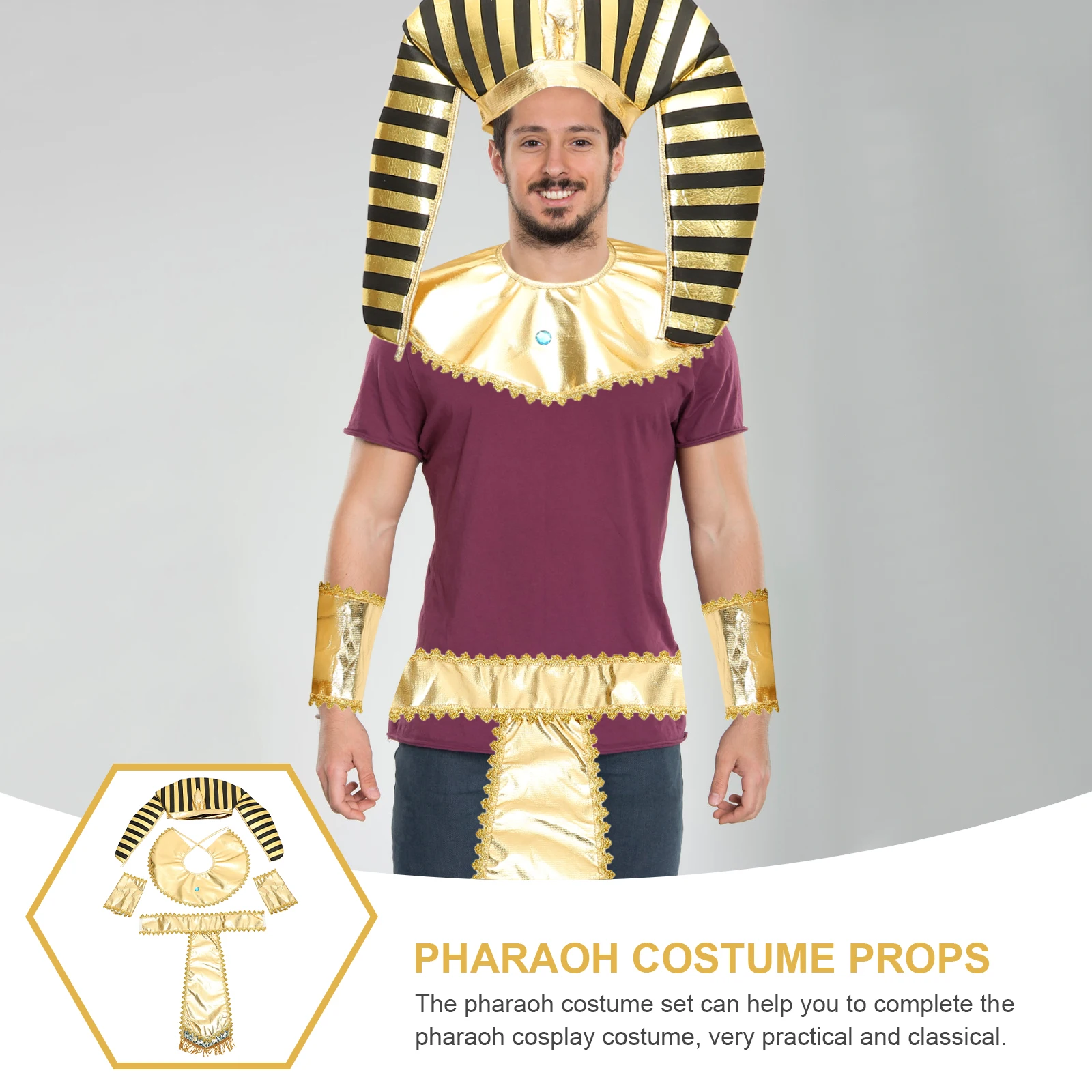 

1 set Egyptian Pharaoh Makeup Costume Headpiece Belt Adult Halloween Cosplay Accessories Reusable Cloth Adjustable