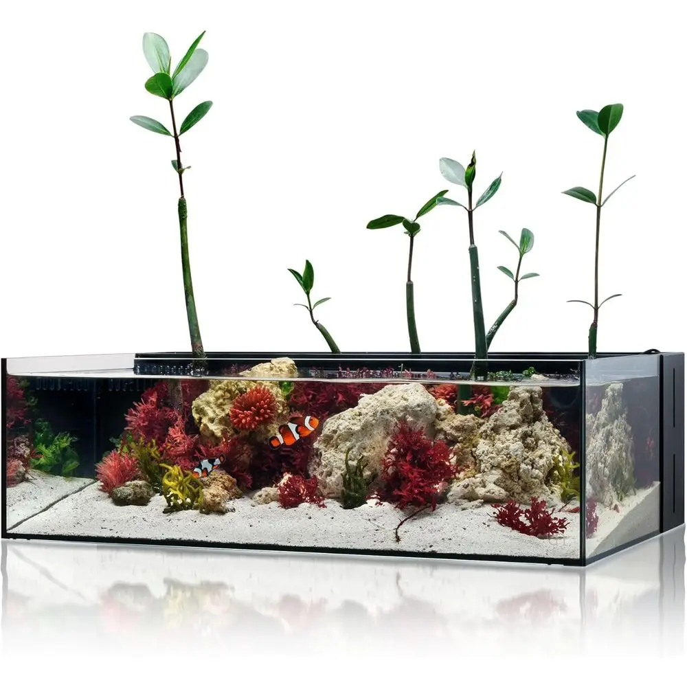 

All-in-One 10 Gallon Triple Chamber Filtration Aquarium Tank, Fresh/Saltwater Compatible, Black