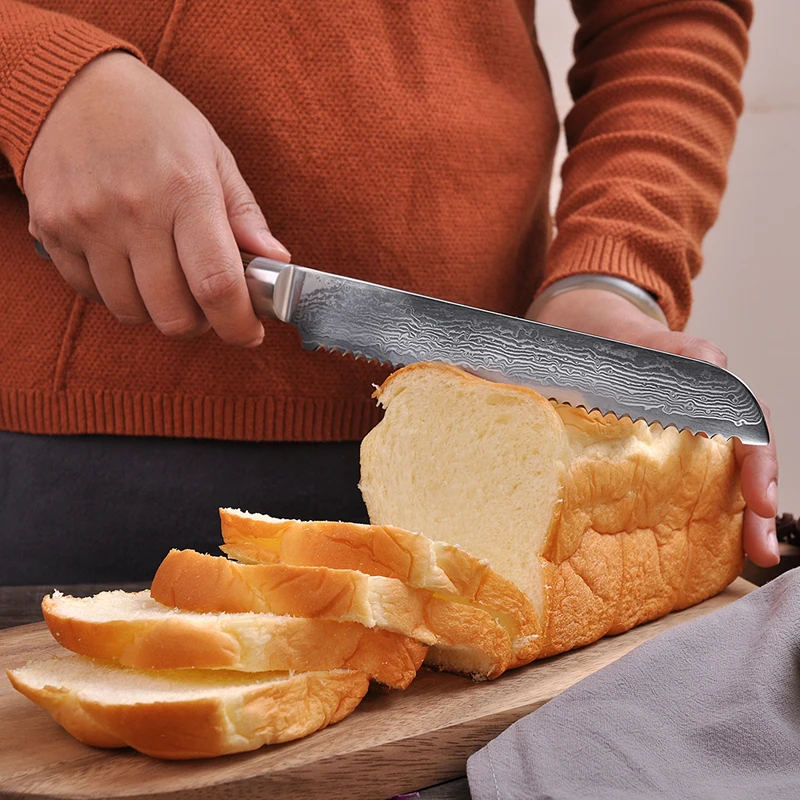 Sunnecko Bread Knives Serrated 73 Layers VG10 Damascus Steel Chef's Cake Knife Ultra Sharp 8 Inch Cutting Knife Kitchen Slicer