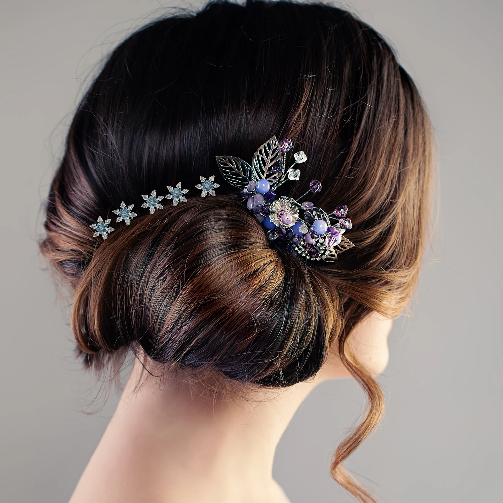 

12pcs Crystal Snowflake Hairpin Elegant Bride Headdress Stylish Hair Accessories Fashionable Headwear Bright Design Women Girls