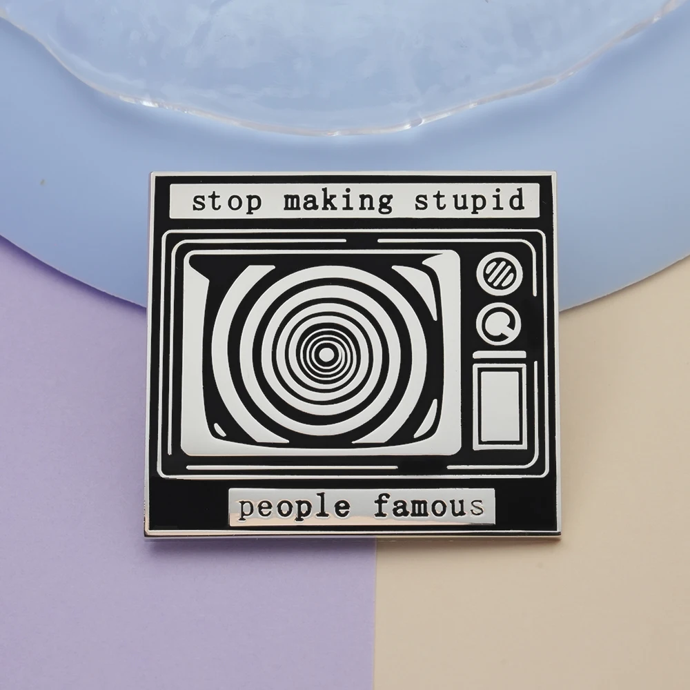 Don't Make Fools Famous Anymore Brooch Vortex Television Badge Black White Line Metal Pin Anime Peripheral Fashion Accessories