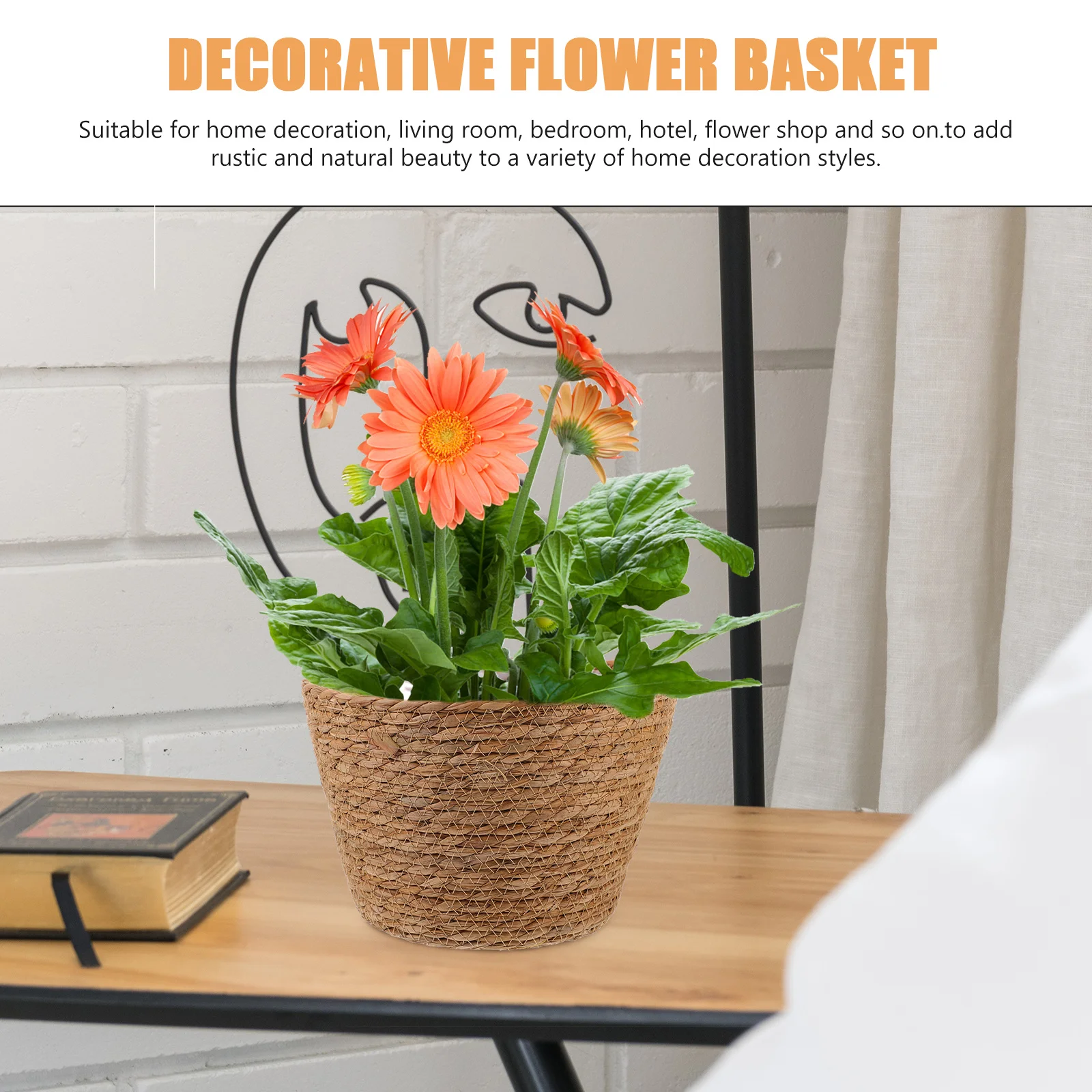 

2Pcs Straw Woven Flower Basket Multi-Function Plant Basket for Home Decoration Living Room Bedroom Hotel Flower Shop Use