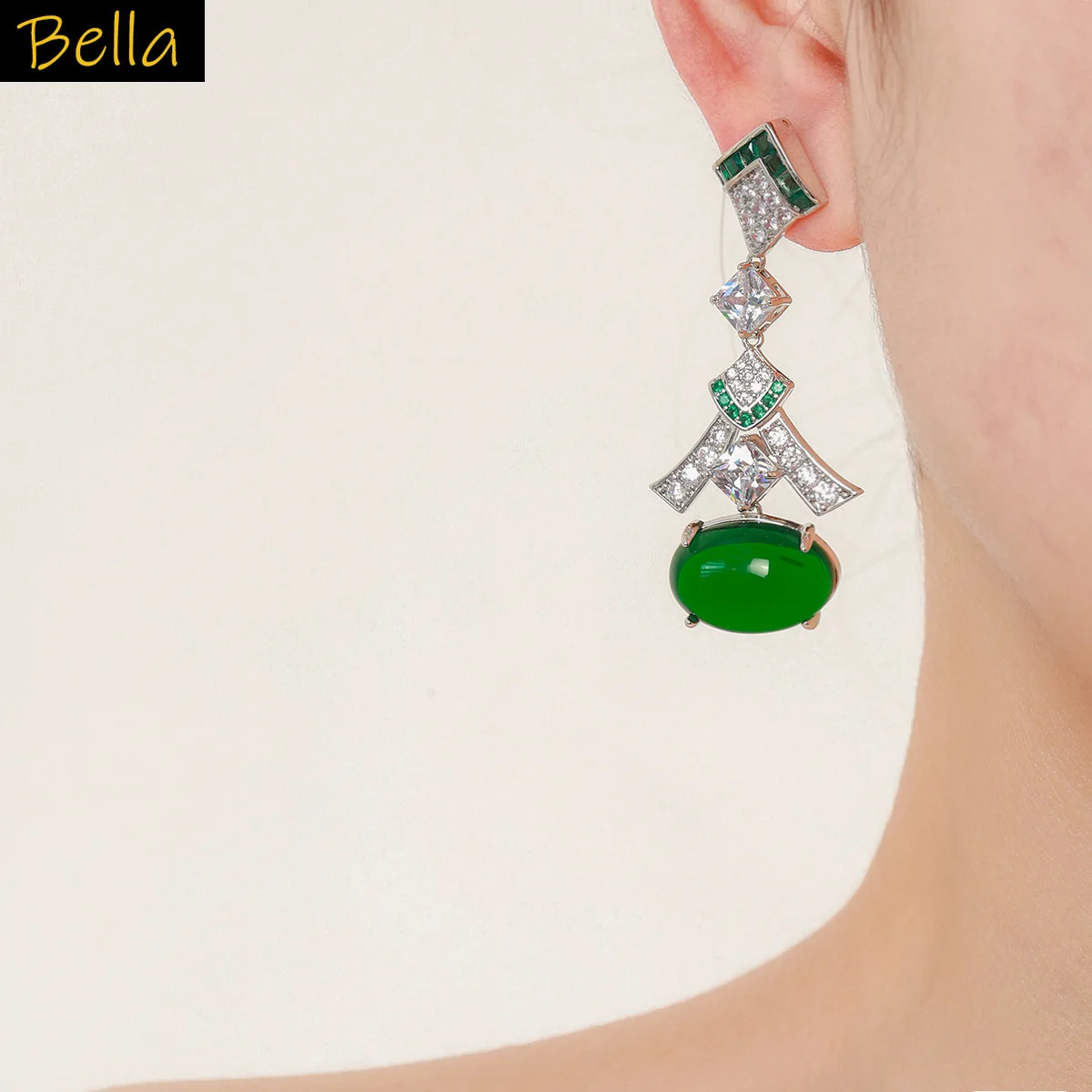 

vintage green round drop earrings women silver color cubic zirconia luxury jewelry party wedding