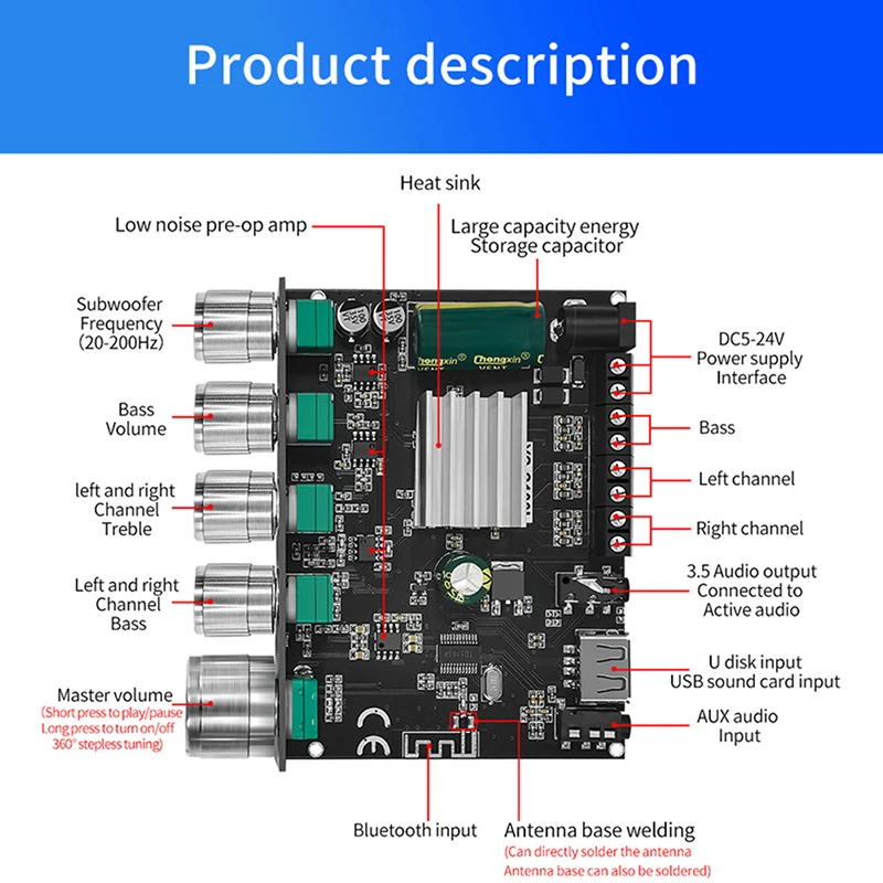 1PC Bluetooth 5.0 2.1 Channel Power Audio Amplifier Stereo Subwoofer Amplifier Board 50WX2+100W Speaker YS-S100L