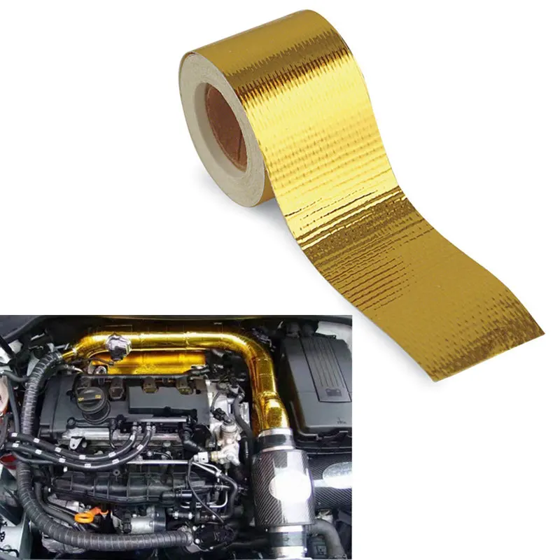 5mx5cm Fiberglass Heat Reflective Tape Gold High Temperature Heat And Sound Shield Wrap Roll Adhesive Car Accessories Stickers image 4