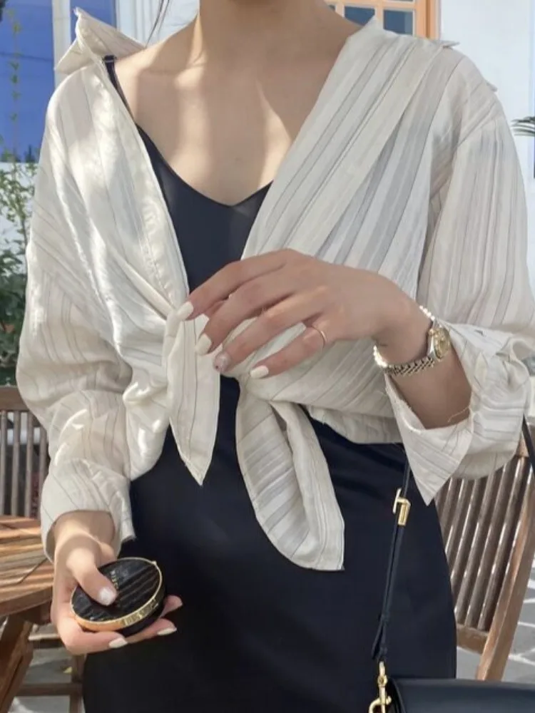 Ele Slimming Long Sve irt Chic Single Button Fem Top Faionable Busin Casual Wear for Young Women