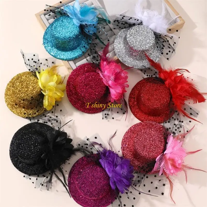 

N58F Feathered Mesh Fascinator Hat Hair Clip with Flower for Cocktails Party Dressingup