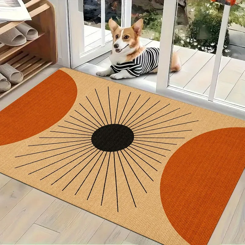 Modern Boho Abstract Doormat Geometric Blocks Leaf Warm Earth‑Tone Pattern Floor Rug Artistic Decor Mat for House Entryway